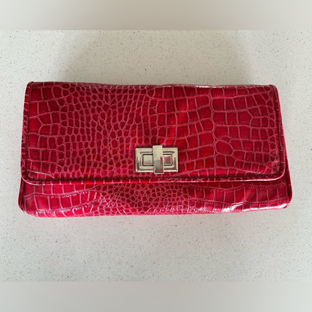 Never Worn Elegant Red Crocodile-Embossed Clutch